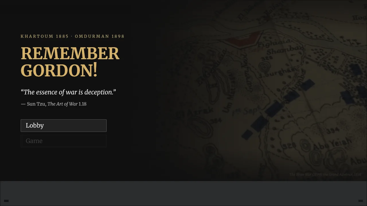 Remember Gordon! title screen over the hex map, with a Lobby button